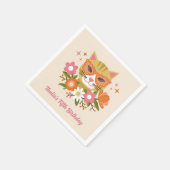 Schattigee Retro Kat en Bloemen Meisjes Verjaardag Servet (Hoek)