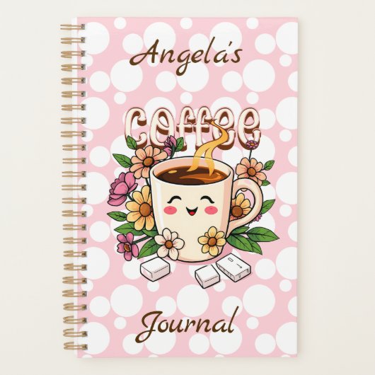Schattigee Retro Kawaii Koffie en Bloemen Geperson Planner (Voorkant)