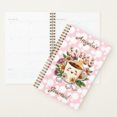 Schattigee Retro Kawaii Koffie en Bloemen Geperson Planner (Display)