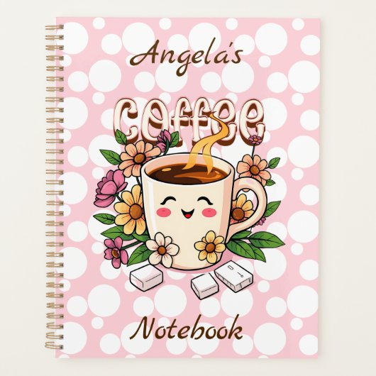 Schattigee Retro Kawaii Koffie en Bloemen Geperson Planner (Voorkant)