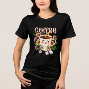 Schattigee Retro Kawaii Koffie en Bloemen Tri-Blend Shirt