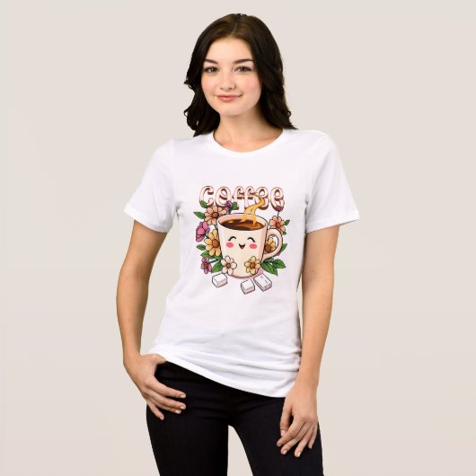 Schattigee Retro Kawaii Koffie en Bloemen Tri-Blend Shirt (Voorkant volledig)