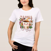 Schattigee Retro Kawaii Koffie en Bloemen Tri-Blend Shirt (Voorkant)