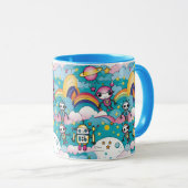 Schattigee Retro Kawaii Sci-Fi Robots en Regenboge Mok (Voorkant rechts)