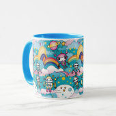 Schattigee Retro Kawaii Sci-Fi Robots en Regenboge Mok (Voorkant links)