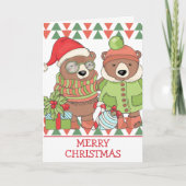 Schattigee Retro Kerst Beren Vakantie Groet Kaart (Voorkant)
