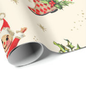 Schattigee  Retro Kerst Rode Groene Elfen Cadeaupapier (Rol Hoek)