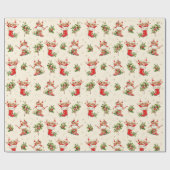 Schattigee Retro Kerst Rode Groene Elfen Cadeaupapier (Vlak)