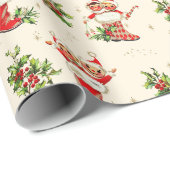Schattigee Retro Kerst Rode Groene Elfen Cadeaupapier (Rol Hoek)