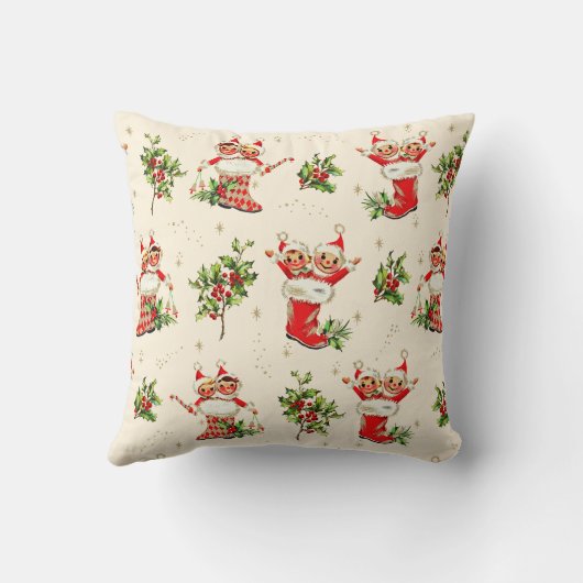 Schattigee  Retro Kerst Rode Groene Elfen Kussen (Achterkant)