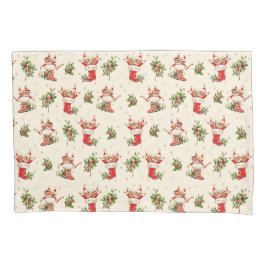 Schattigee  Retro Kerst Rode Groene Elfen Kussensloop