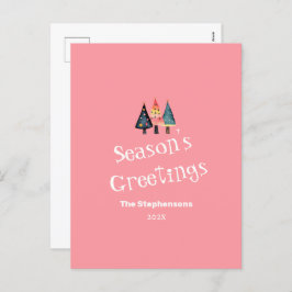 Schattigee Retro Kerstbomen Roze Vakantie Briefkaa Feestdagenkaart