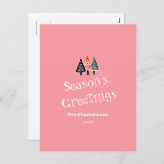 Schattigee Retro Kerstbomen Roze Vakantie Briefkaa Feestdagenkaart (Voorkant / Achterkant)