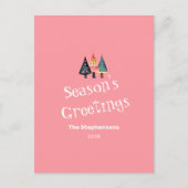 Schattigee Retro Kerstbomen Roze Vakantie Briefkaa Feestdagenkaart (Voorkant)