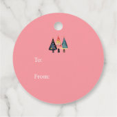 Schattigee retro kerstboom roze vakantie bedankjes labels (Achterkant)