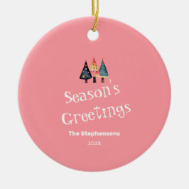 Schattigee retro kerstboom roze vakantie keramisch ornament