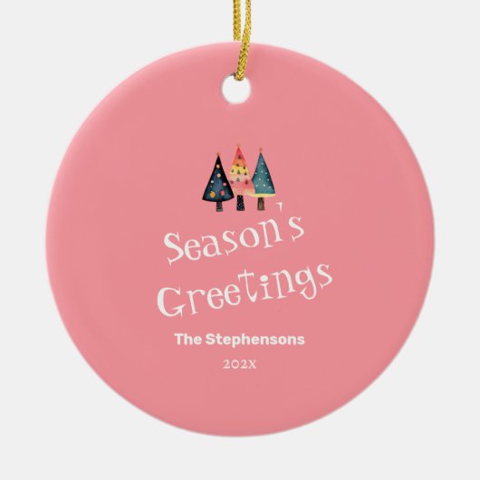 Schattigee retro kerstboom roze vakantie keramisch ornament (Voorkant)