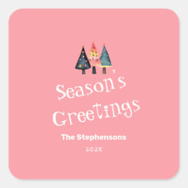 Schattigee retro kerstboom roze vakantie vierkante sticker