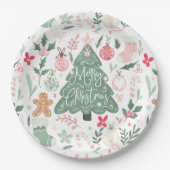 Schattigee retro kerstdingen Illustratiepatroon Papieren Bordje (Voorkant)
