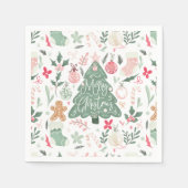 Schattigee retro kerstdingen Illustratiepatroon Servet (Voorkant)