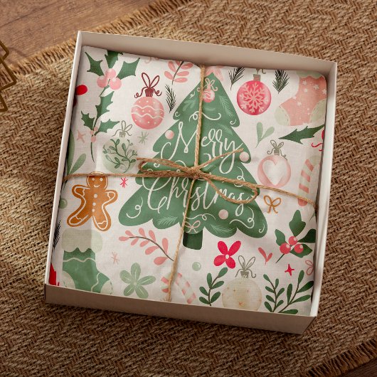 Schattigee retro kerstdingen Illustratiepatroon Tissuepapier