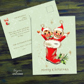 Schattigee  Retro Kerstelfen Sage Green Briefkaart