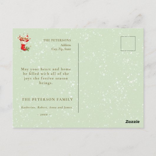 Schattigee  Retro Kerstelfen Sage Green Briefkaart (Achterkant)