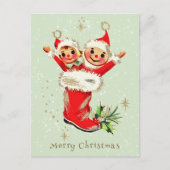 Schattigee  Retro Kerstelfen Sage Green Briefkaart (Voorkant)