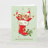 Schattigee  Retro Kerstelfen Sage Green Kaart (Voorkant)