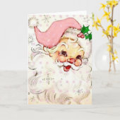 Schattigee retro  kerstman met roze Pet Kaart (Gele Bloem)