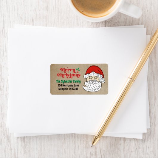 Schattigee Retro Kerstman Vrolijk Kerstfeest Etiket (Insitu)
