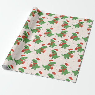 Schattigee Retro Kinder T-Rex Xmas Cadeaupapier