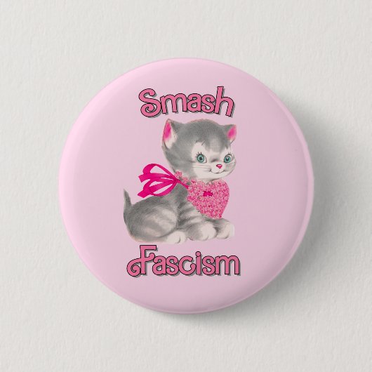 Schattigee retro kitten - smash fascisme ronde button 5,7 cm (Voorkant)