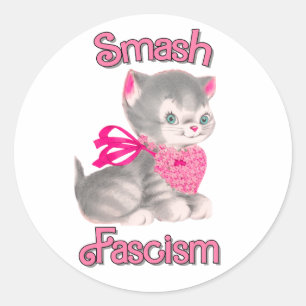 Schattigee retro kitten - smash fascisme ronde sticker
