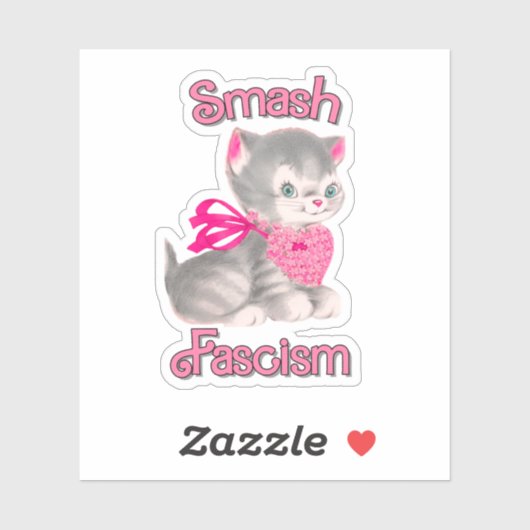 Schattigee retro kitten - smash fascisme sticker (Vel)