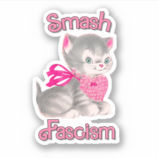 Schattigee retro kitten - smash fascisme sticker (Voorkant)