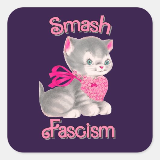 Schattigee retro kitten - smash fascisme vierkante sticker (Voorkant)