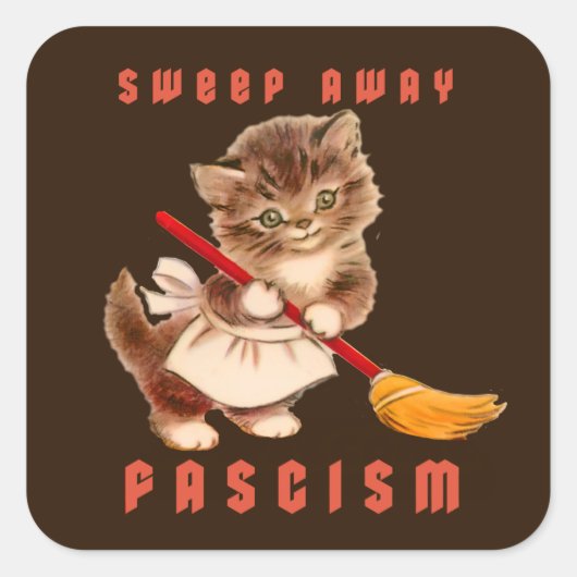 Schattigee retro kitten - veeg fascisme weg vierkante sticker (Voorkant)