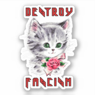 Schattigee retro kitten - vernietig fascisme sticker