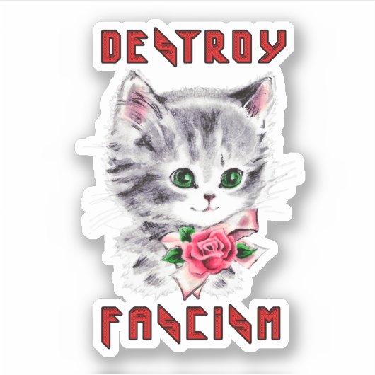 Schattigee retro kitten - vernietig fascisme sticker (Voorkant)