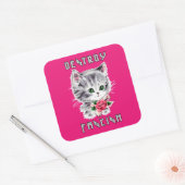 Schattigee retro kitten - vernietig fascisme vierkante sticker (Envelop)