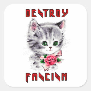 Schattigee retro kitten - vernietig fascisme vierkante sticker