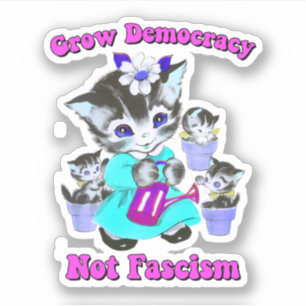 Schattigee retro-Kittens - groei democratie niet f Sticker