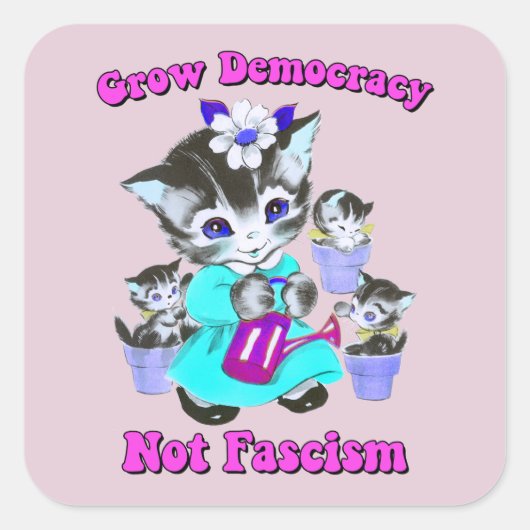 Schattigee retro-Kittens - groei democratie niet f Vierkante Sticker (Voorkant)