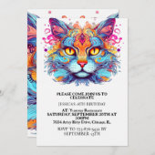 Schattigee Retro Kitty Cat verjaardagsfeestje Kaart (Voorkant / Achterkant)