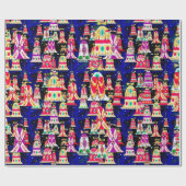 Schattigee retro kleurrijke klokken Christmas Nav Cadeaupapier (Vlak)