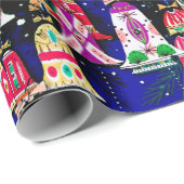 Schattigee retro kleurrijke klokken Christmas Nav Cadeaupapier (Rol Hoek)