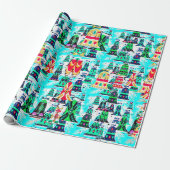 Schattigee  retro kleurrijke klokken kerst aqua cadeaupapier (Uitgerold)