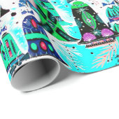 Schattigee  retro kleurrijke klokken kerst aqua cadeaupapier (Rol Hoek)