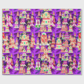 Schattigee  retro kleurrijke klokken Kerst paarse Cadeaupapier (Vlak)